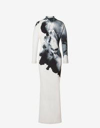 Robe longue à manches longues imprimée orchidée - White