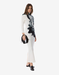 Robe longue à manches longues imprimée orchidée - White