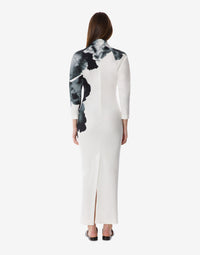 Robe longue à manches longues imprimée orchidée - White