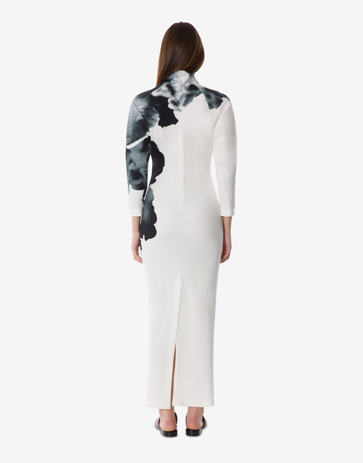 Robe longue à manches longues imprimée orchidée - White