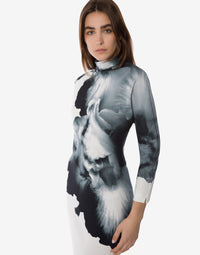 Robe longue à manches longues imprimée orchidée - White