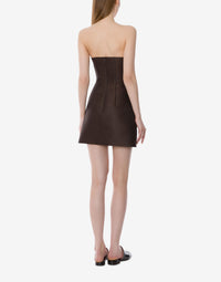 Mini robe bustier en laine brodée et soie - Brown