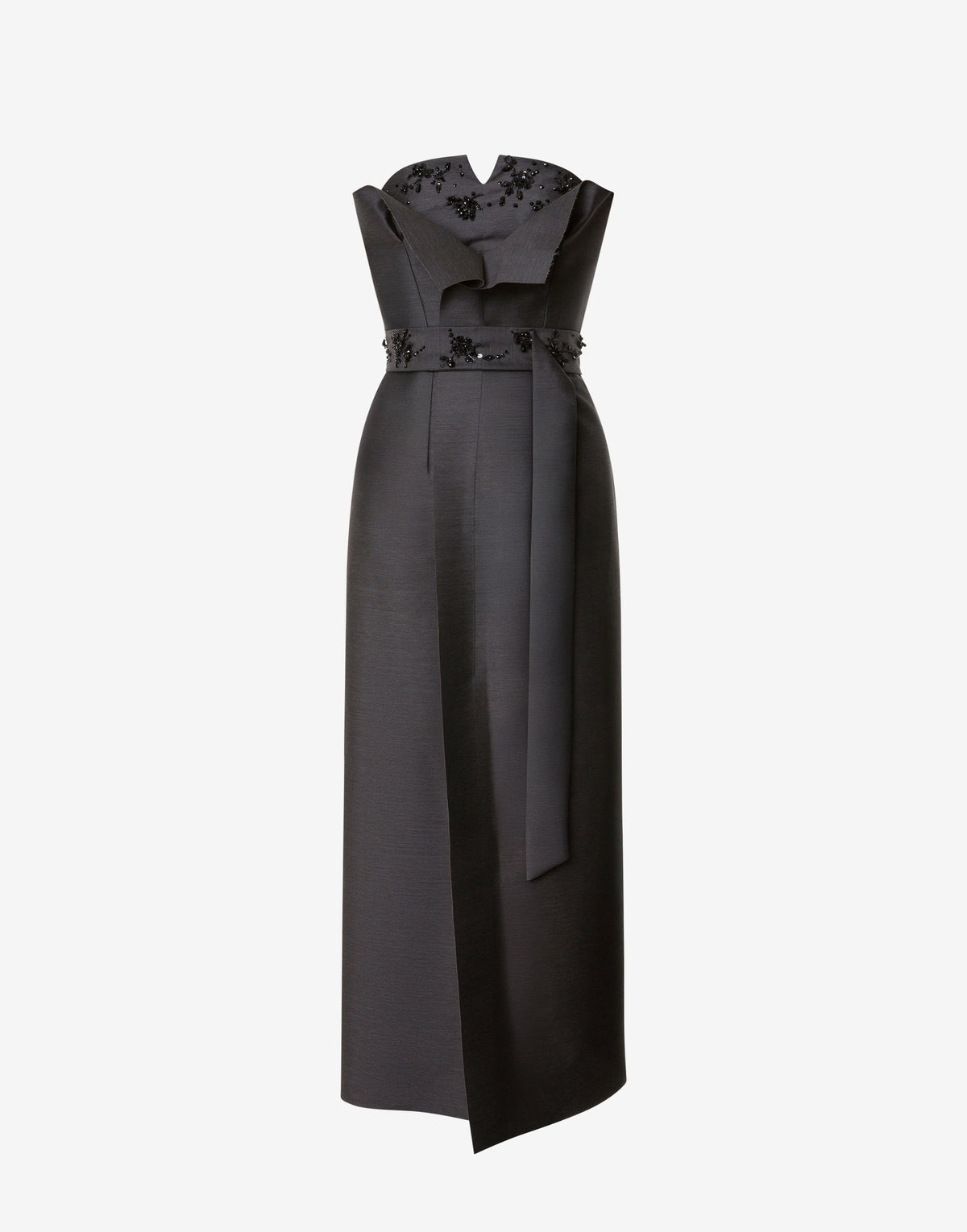 Robe bustier en laine et soie brodée - Grey