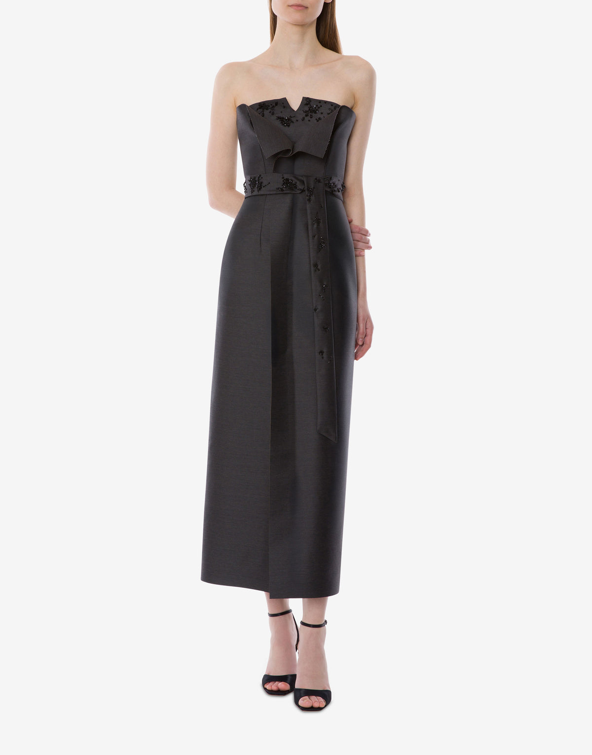 Robe bustier en laine et soie brodée - Grey
