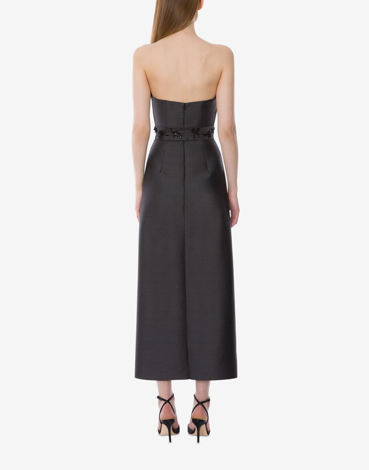 Robe bustier en laine et soie brodée - Grey