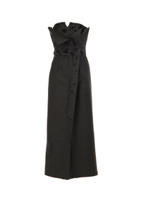 Robe bustier en laine et soie brodée - Grey