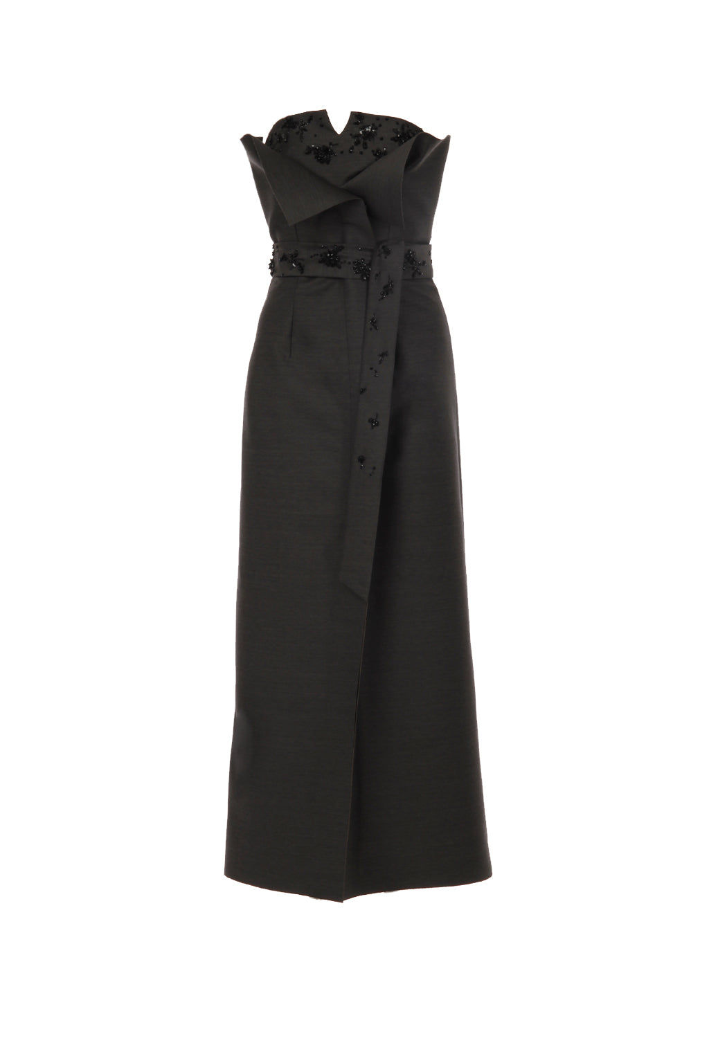Robe bustier en laine et soie brodée - Grey