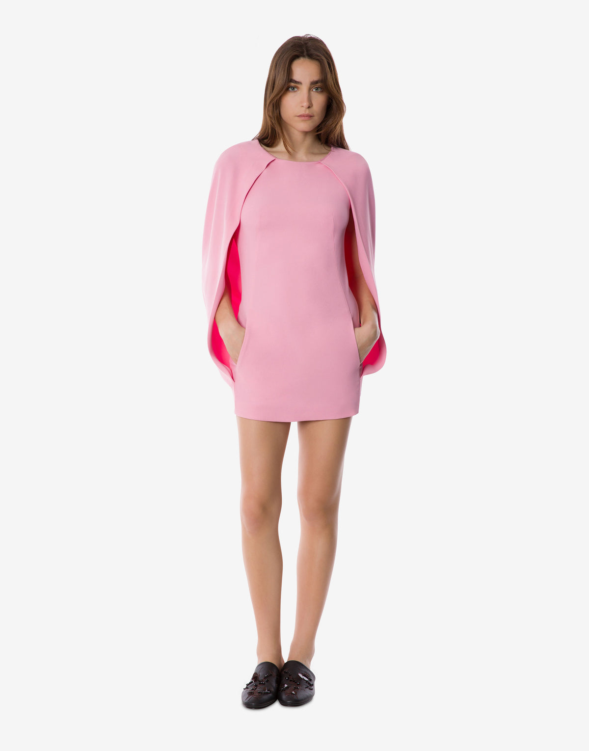 Mini robe cape en cady stretch - Pink