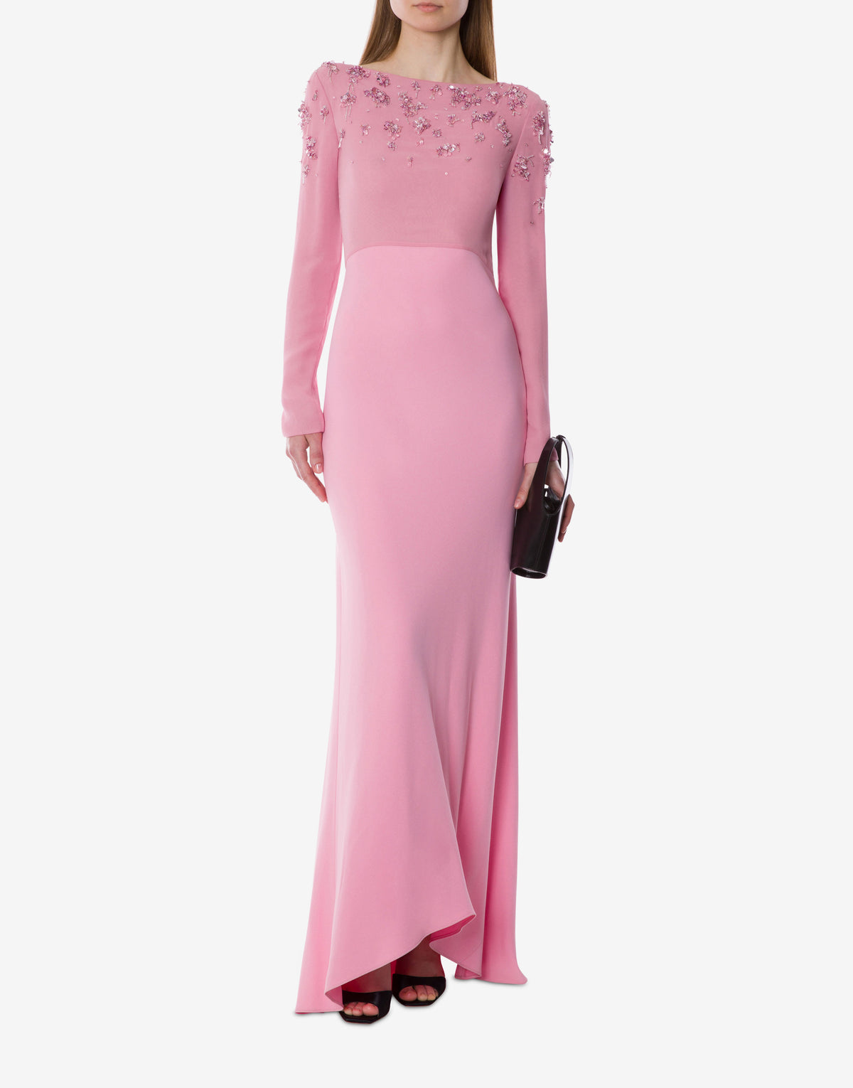 Robe de soirée brodée à manches longues - Pink