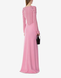 Robe de soirée brodée à manches longues - Pink