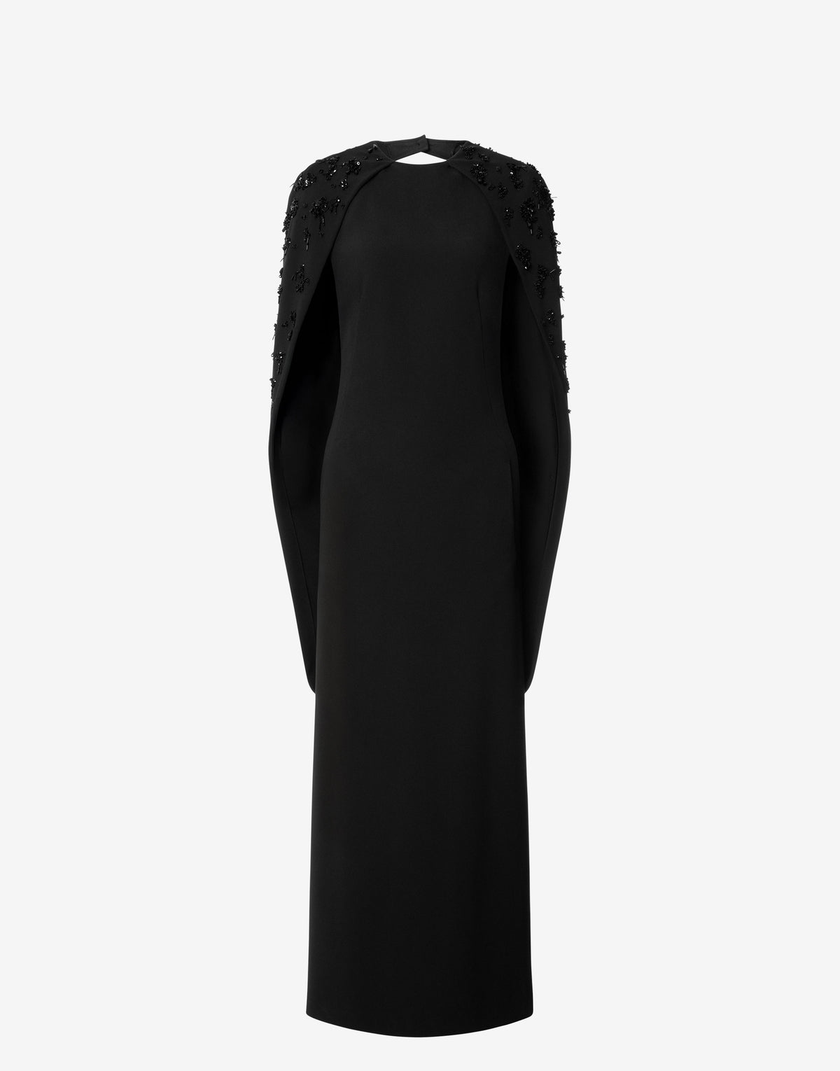 Robe cape en cady extensible brodée - Black