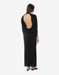 Robe cape en cady extensible brodée - Black