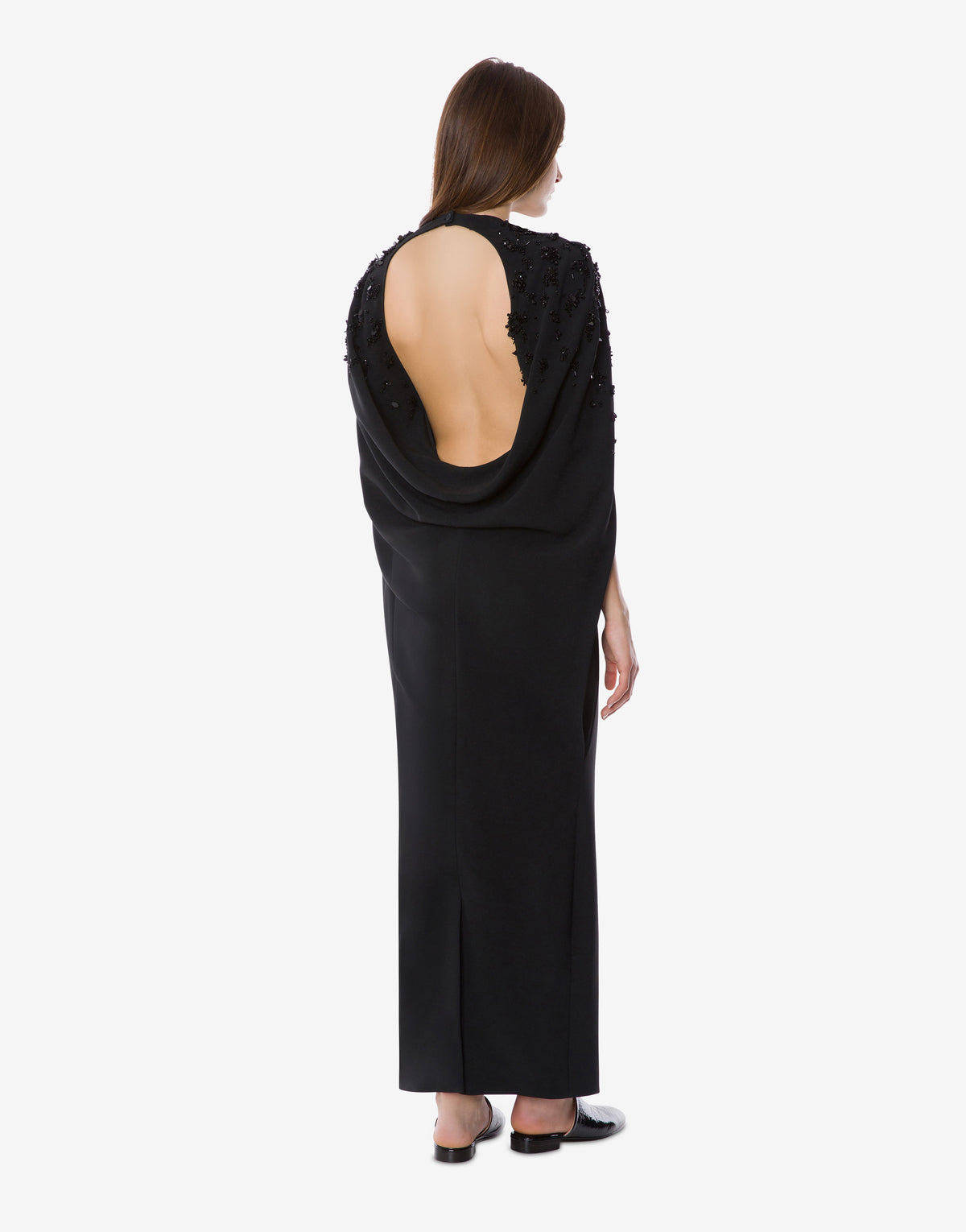 Robe cape en cady extensible brodée - Black