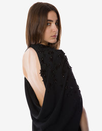 Robe cape en cady extensible brodée - Black