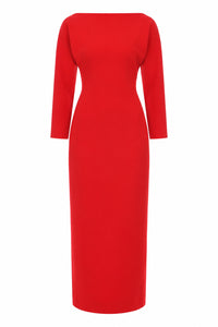 Robe midi en cady extensible à col bateau - Red