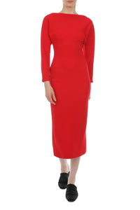 Robe midi en cady extensible à col bateau - Red