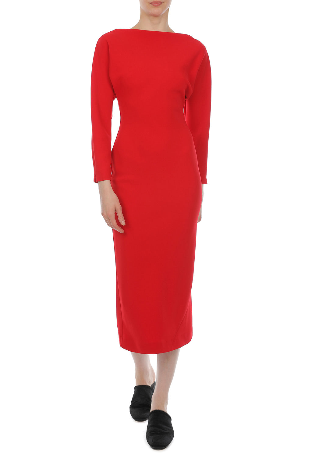 Robe midi en cady extensible à col bateau - Red