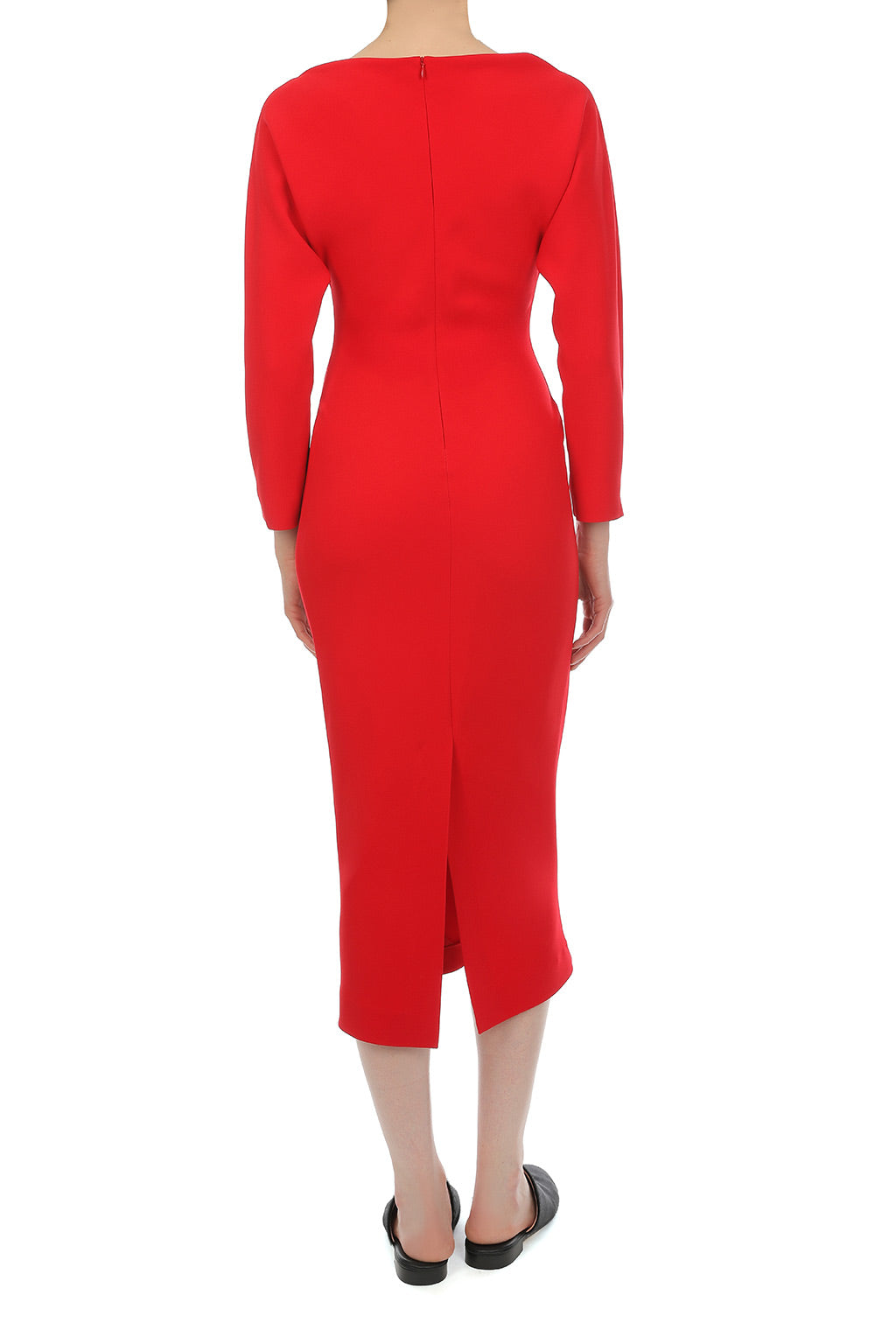 Robe midi en cady extensible à col bateau - Red