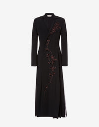 Robe chemise brodée en cady extensible - Black