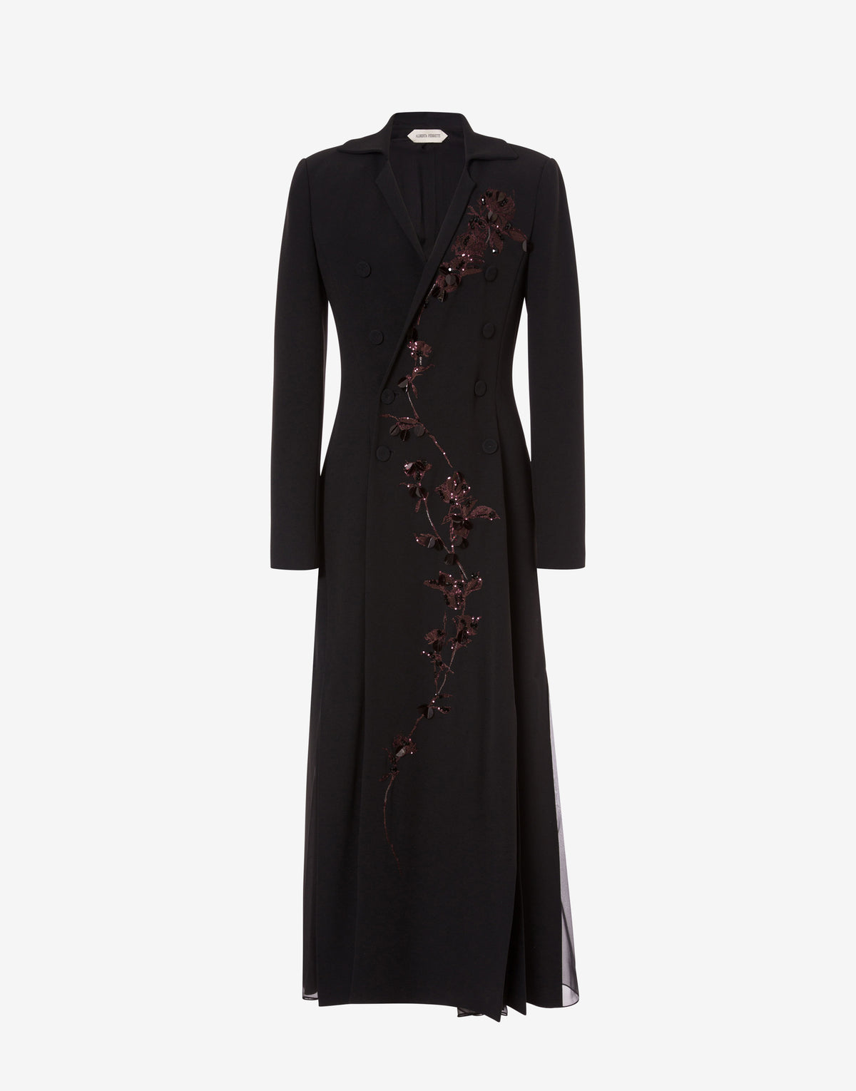 Robe chemise brodée en cady extensible - Black
