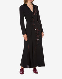 Robe chemise brodée en cady extensible - Black