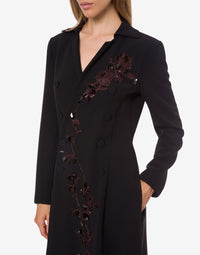 Robe chemise brodée en cady extensible - Black