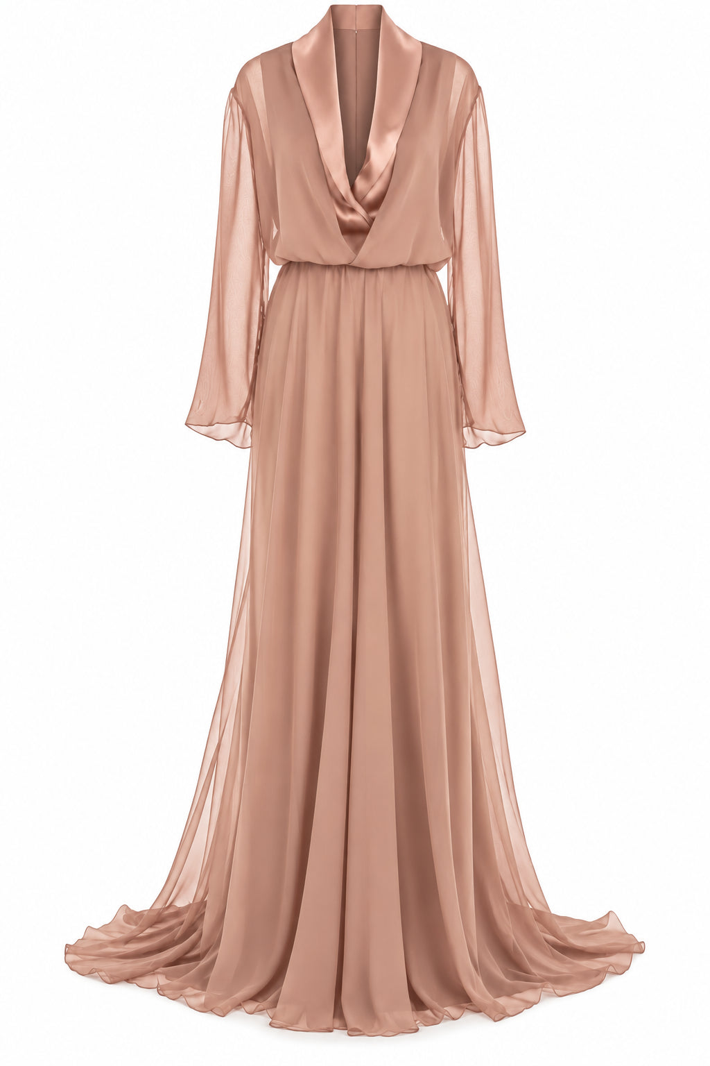 Robe Longue Transparente à Col Châle - Pink