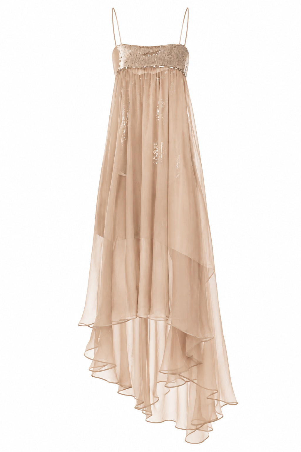 Robe Midi Transparente Ornée - Beige