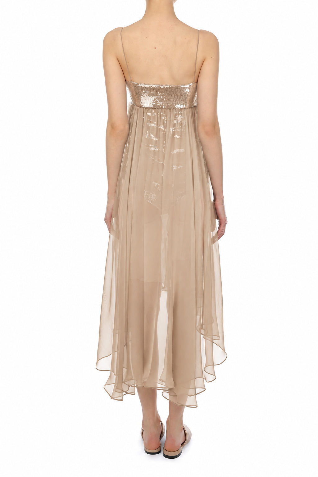 Robe Midi Transparente Ornée - Beige