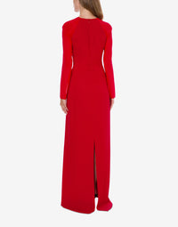 Robe longue ajustée avec manches en mousseline de soie - Red