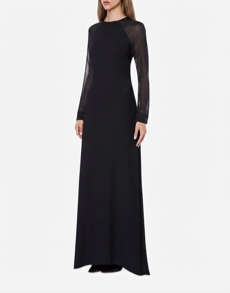 Robe longue ajustée avec manches en mousseline de soie - Black