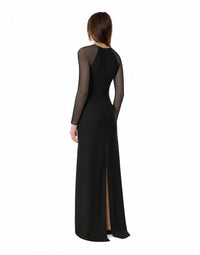 Robe longue ajustée avec manches en mousseline de soie - Black