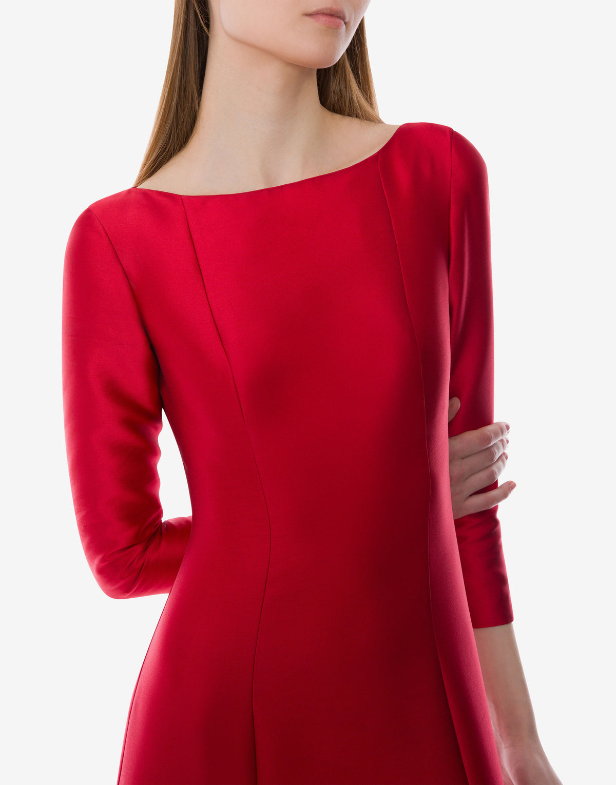 Robe du soir à manches longues en mikado - Red