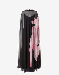 Robe longue en soie avec imprimé orchidée - Black