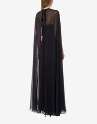 Robe longue en soie avec imprimé orchidée - Black