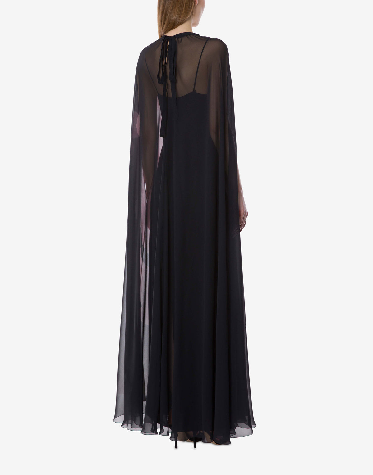 Robe longue en soie avec imprimé orchidée - Black