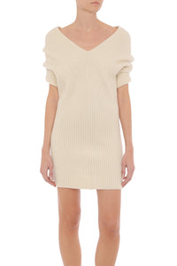 Robe Mini en Maille Côtelée - Ivory