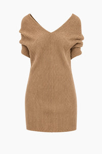 Robe Mini en Maille Côtelée - Beige