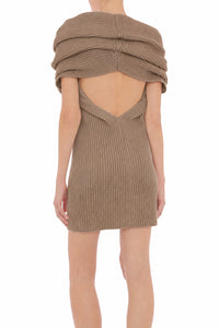 Robe Mini en Maille Côtelée - Beige