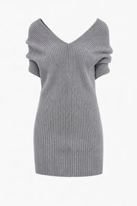 Robe Mini en Maille Côtelée - Grey