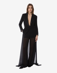 Veste de soirée en georgette à col contrasté - Black