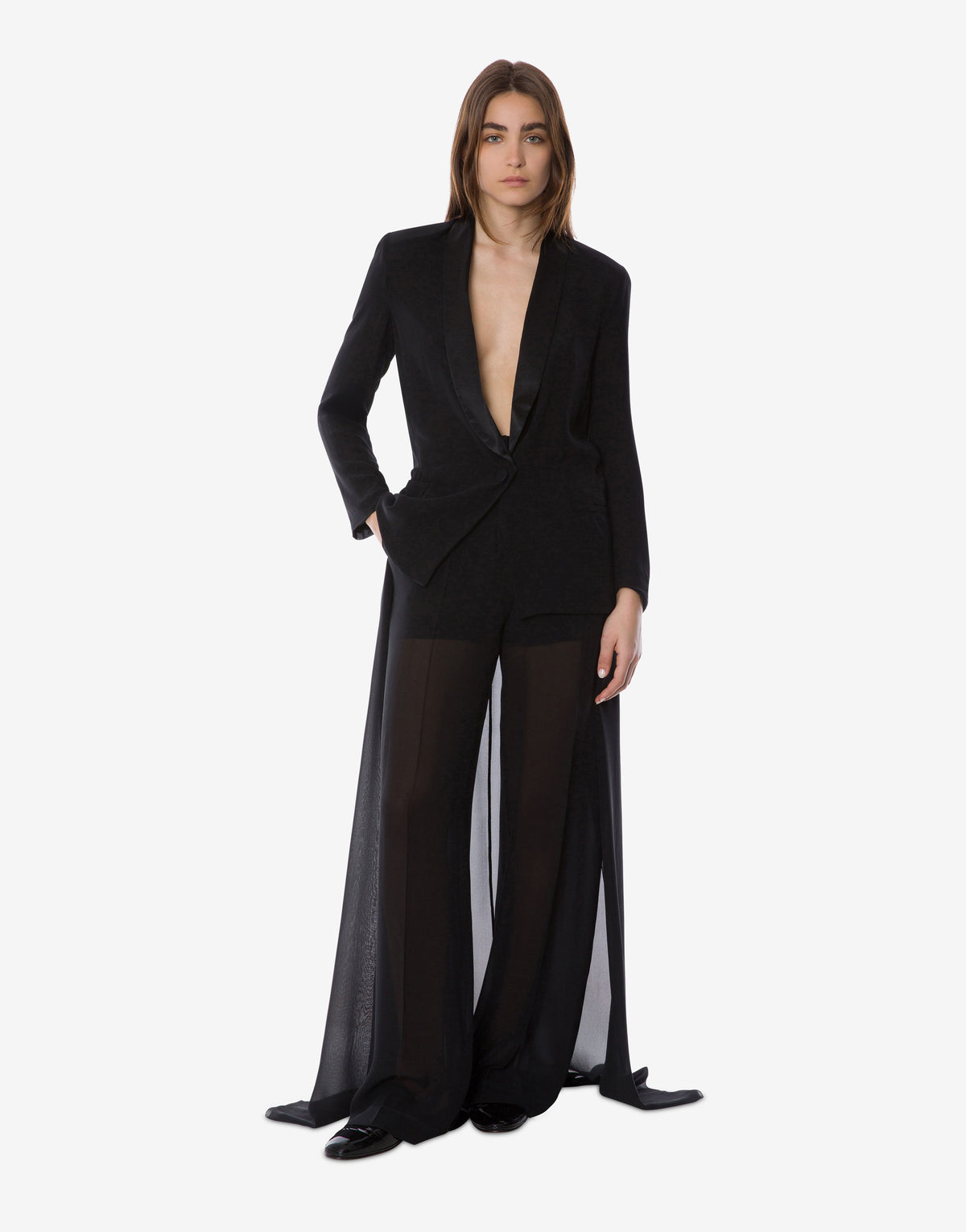 Veste de soirée en georgette à col contrasté - Black