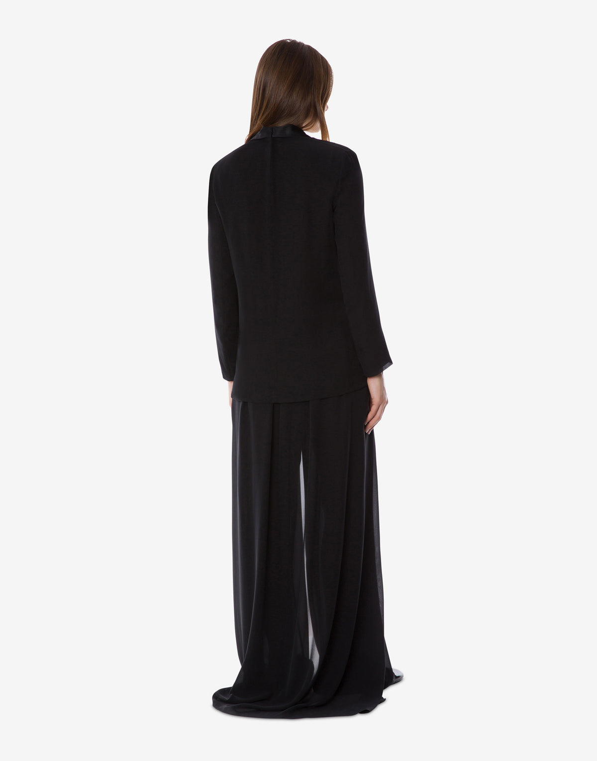 Veste de soirée en georgette à col contrasté - Black