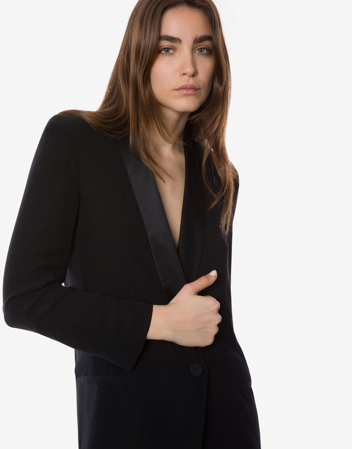Veste de soirée en georgette à col contrasté - Black