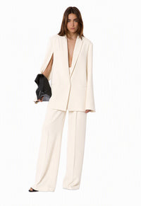 Veste oversize en cady stretch avec manches ouvertes et décolleté profond - White