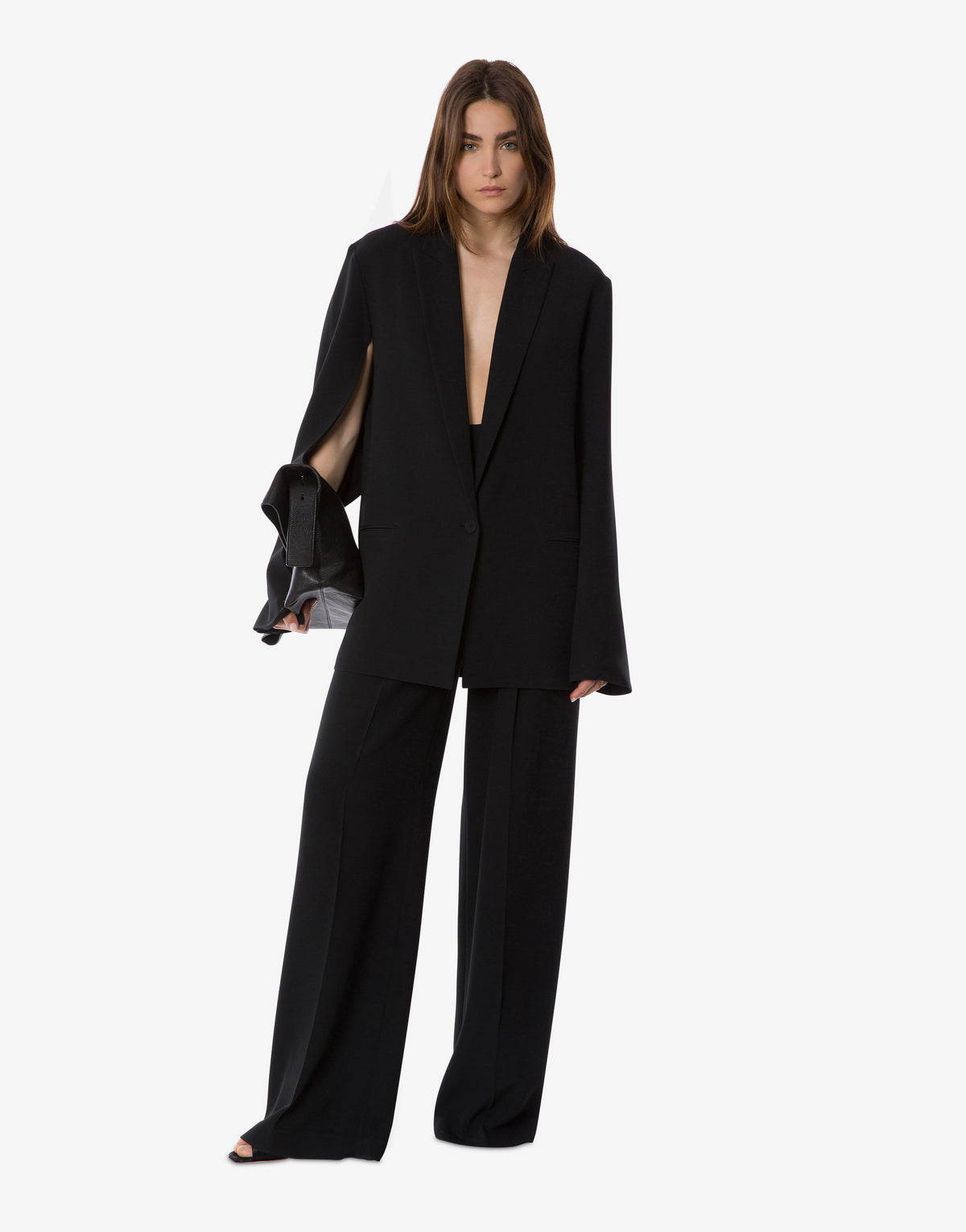 Veste oversize en cady stretch avec manches ouvertes et décolleté profond - Black