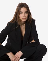Veste oversize en cady stretch avec manches ouvertes et décolleté profond - Black
