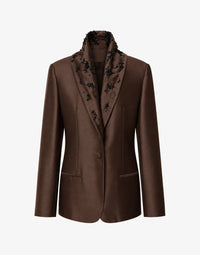 Veste de costume en laine et soie perlée - Brown
