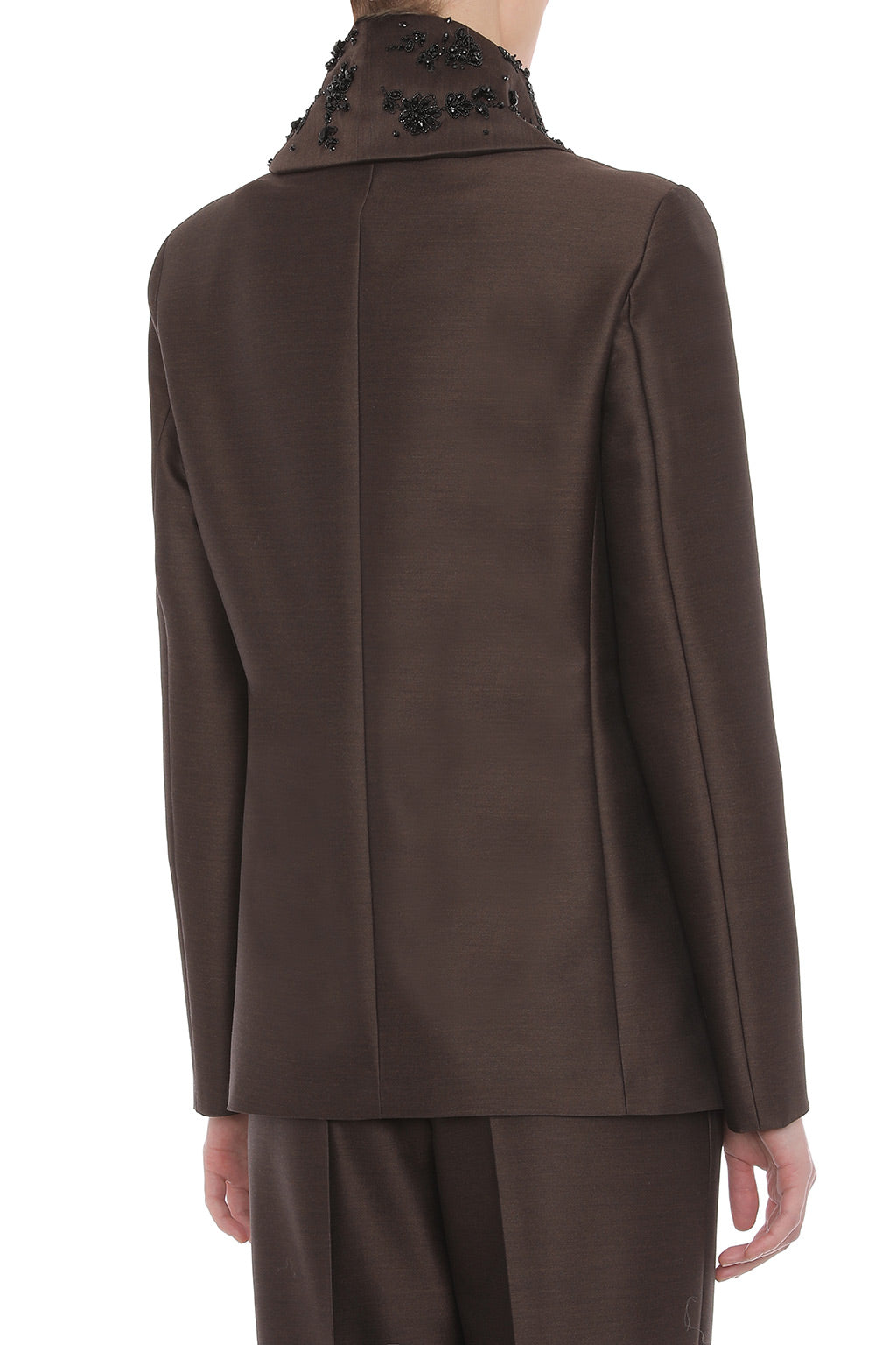 Veste de costume en laine et soie perlée - Brown