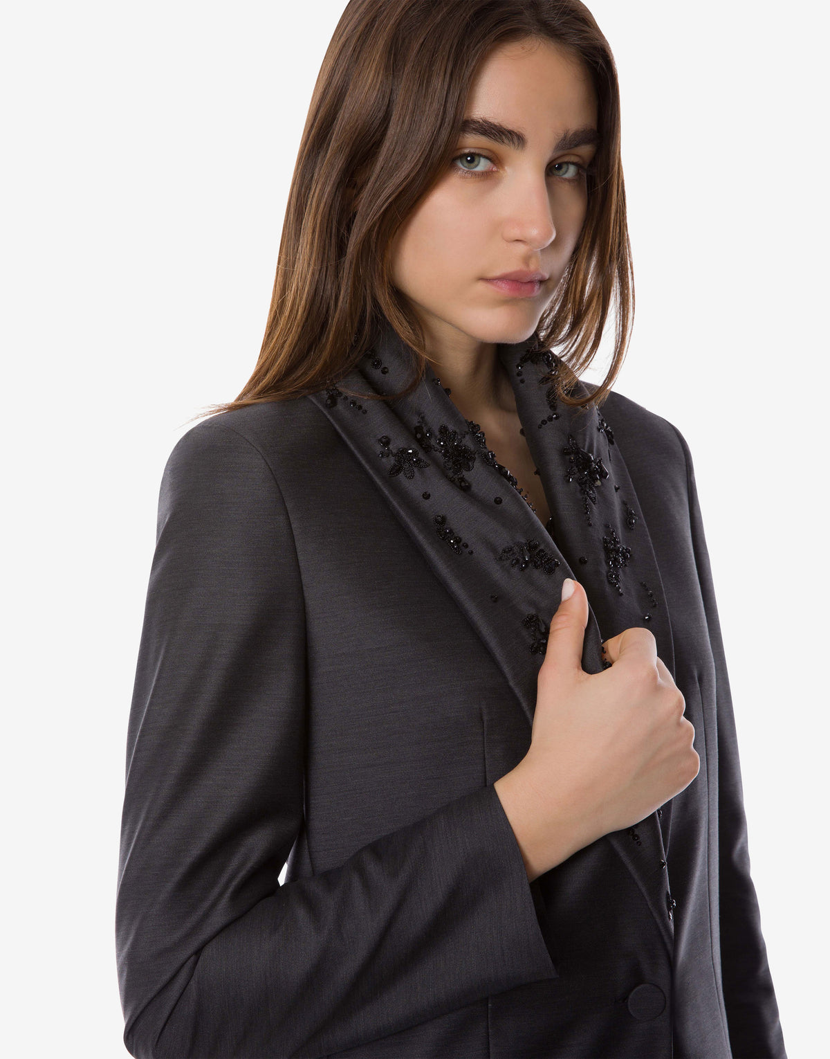Veste de costume en laine et soie perlée - Grey
